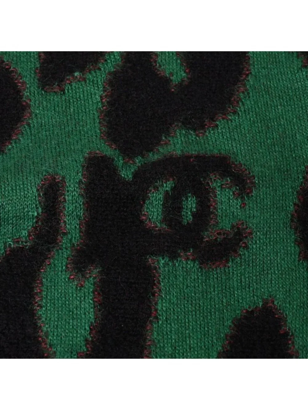 Chanel Knit Sweater CC Logo Leopard Green Cashmere Mohair Wool 4 34